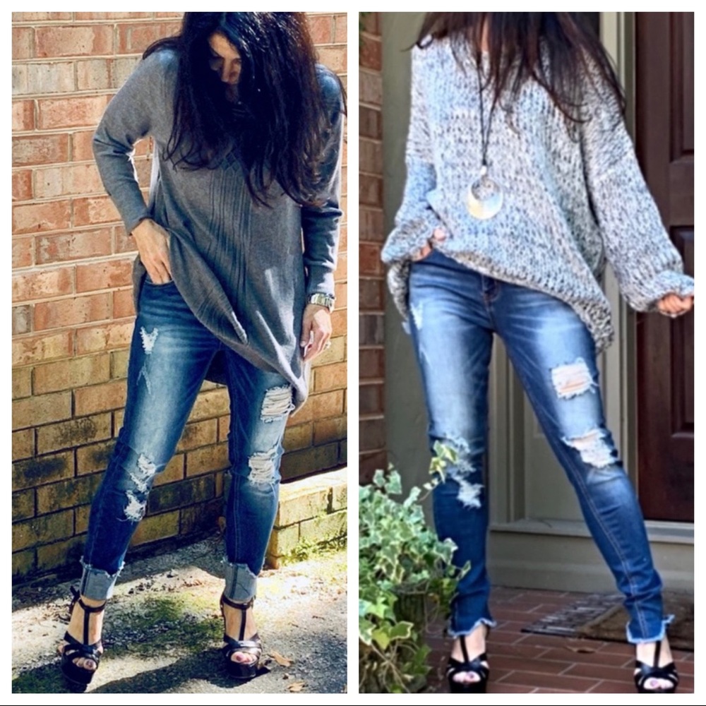✨LAST ONE✨Chic Frayed Hem Distressed Jeans - Picture 2 of 7